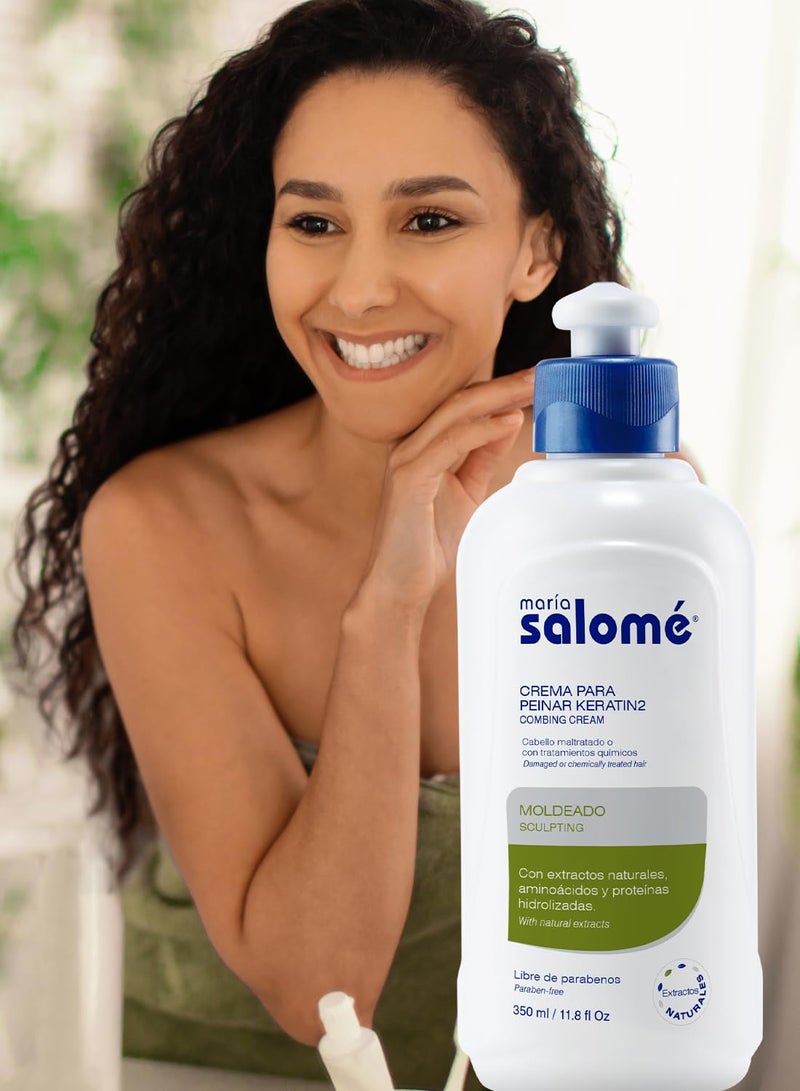 Maria Salome Crema para Peinar Keratin2 Sin Sal Leave in Conditioner 350ml 11.8 fl Oz - Image 4